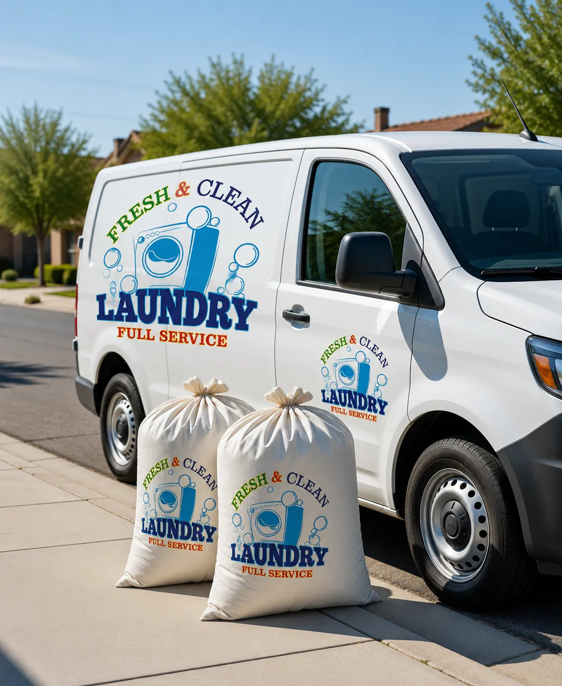 Fresh Clean Delivery Van And Laundry Bags